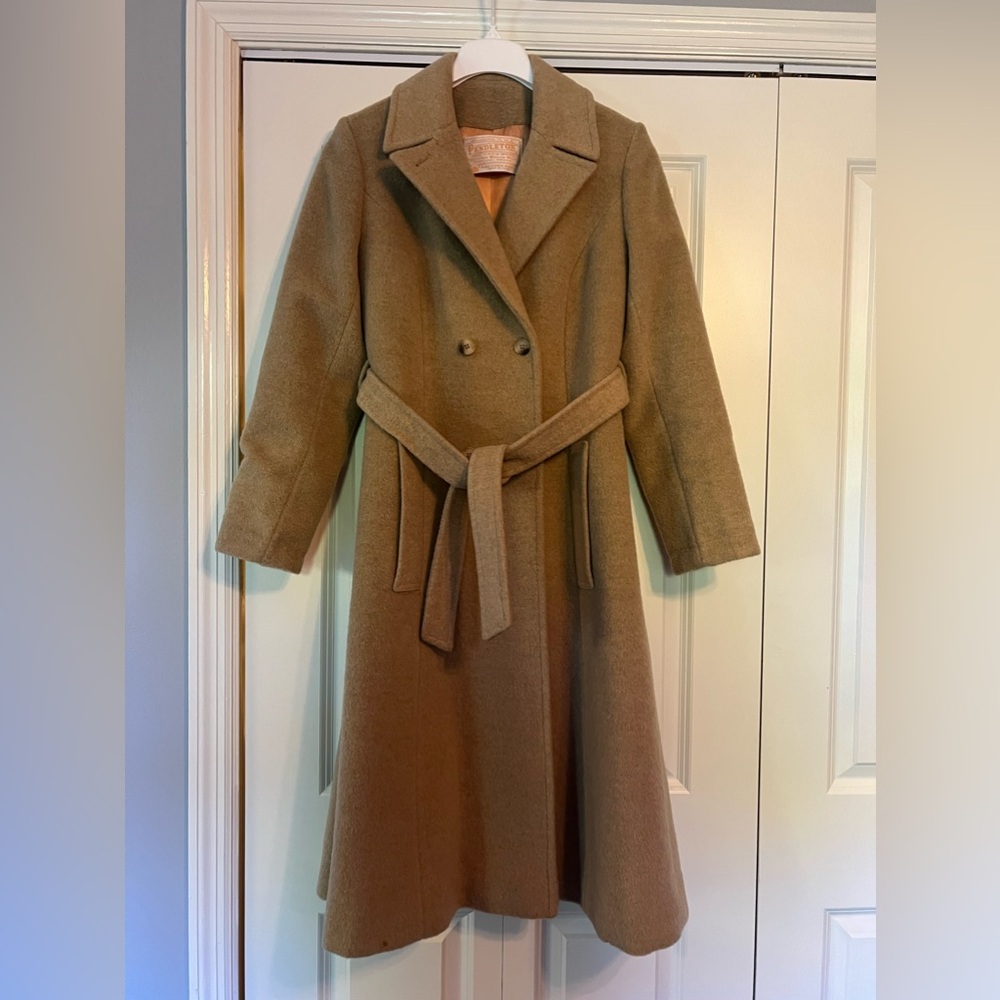 Pendleton 100% virgin wool camel-color trench coat. Size small.